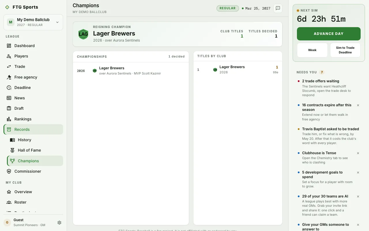 Champions screen