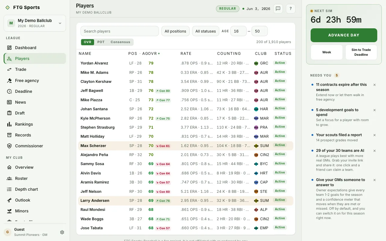 Players screen