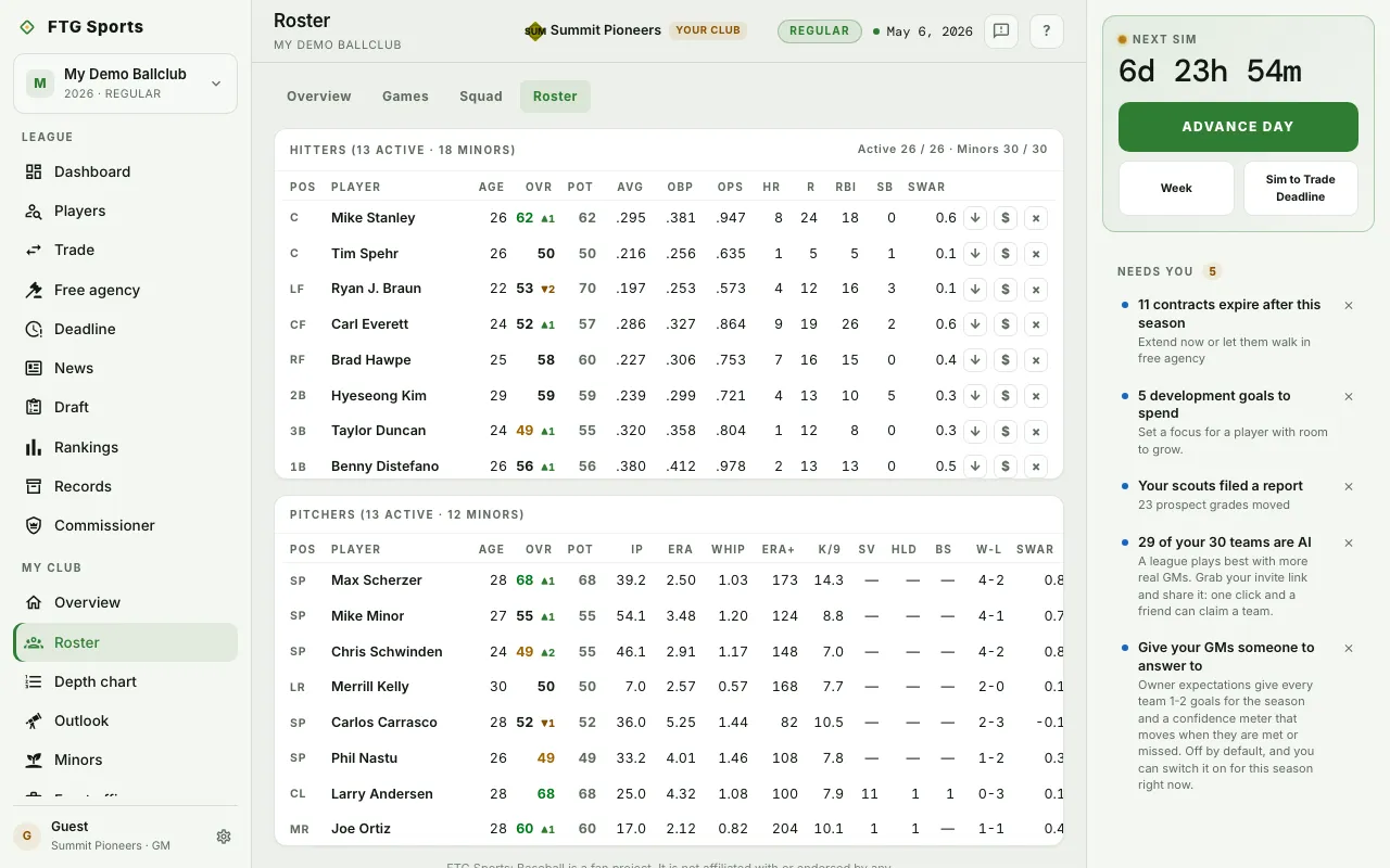 Roster screen