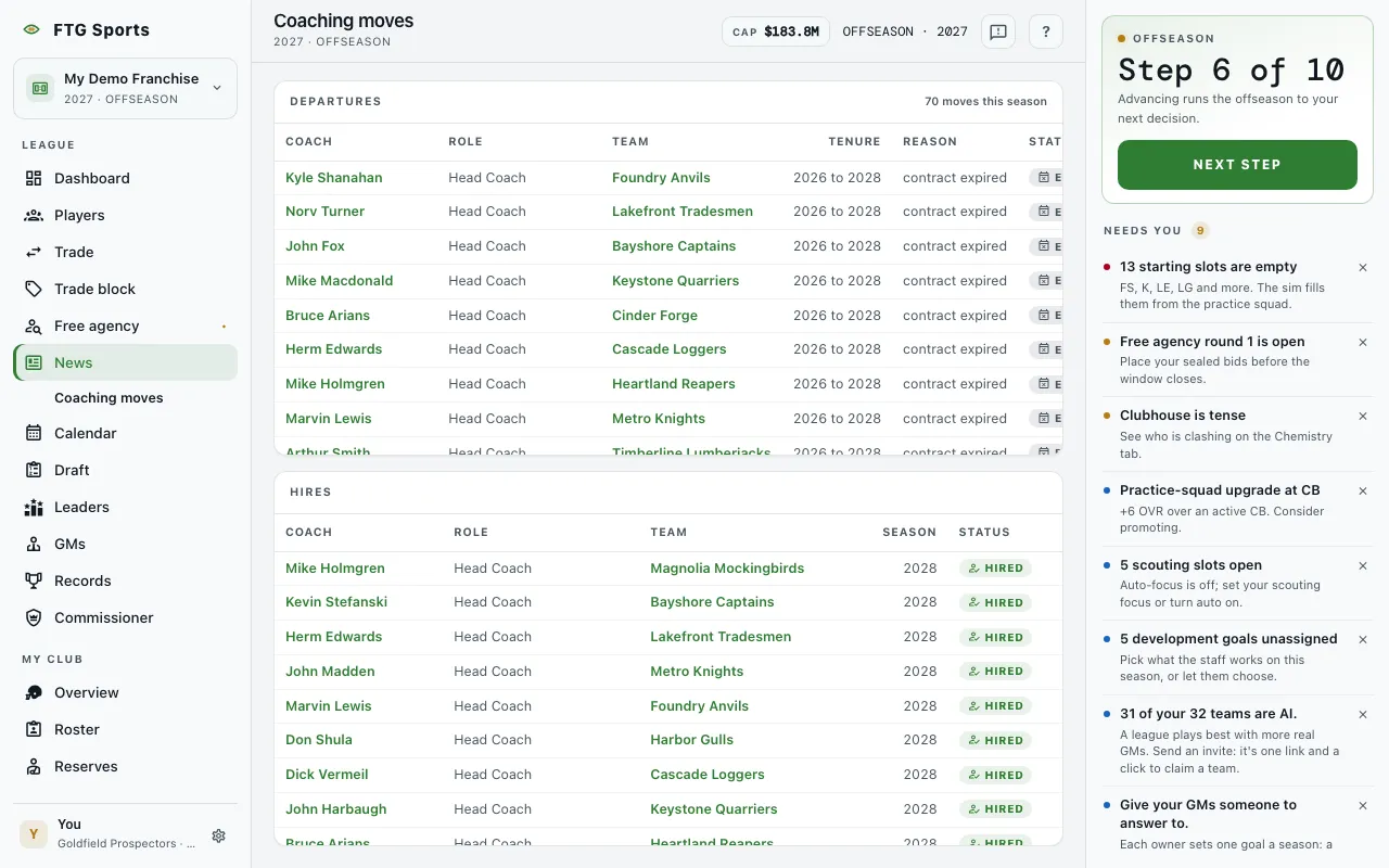 Coaching moves screen