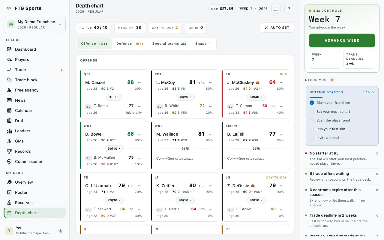 Depth chart screen
