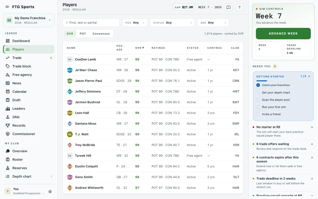 Players screen
